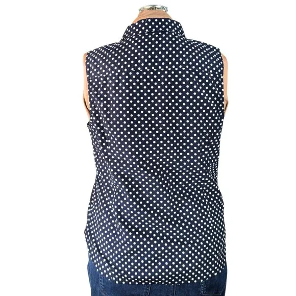 Tommy Hilfiger Large Blue & While Polka Dot Sleeveless Button Blouse - Picture 2 of 7